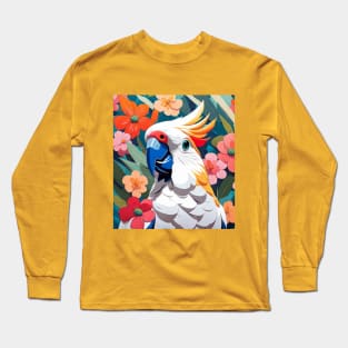 Colorful Cockatoo, Cockatiel in front of vibrant florals Long Sleeve T-Shirt